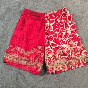 Speedo Mens Board Shorts Large Red Tropical Hibiscus Palm Tree Swim Trunks